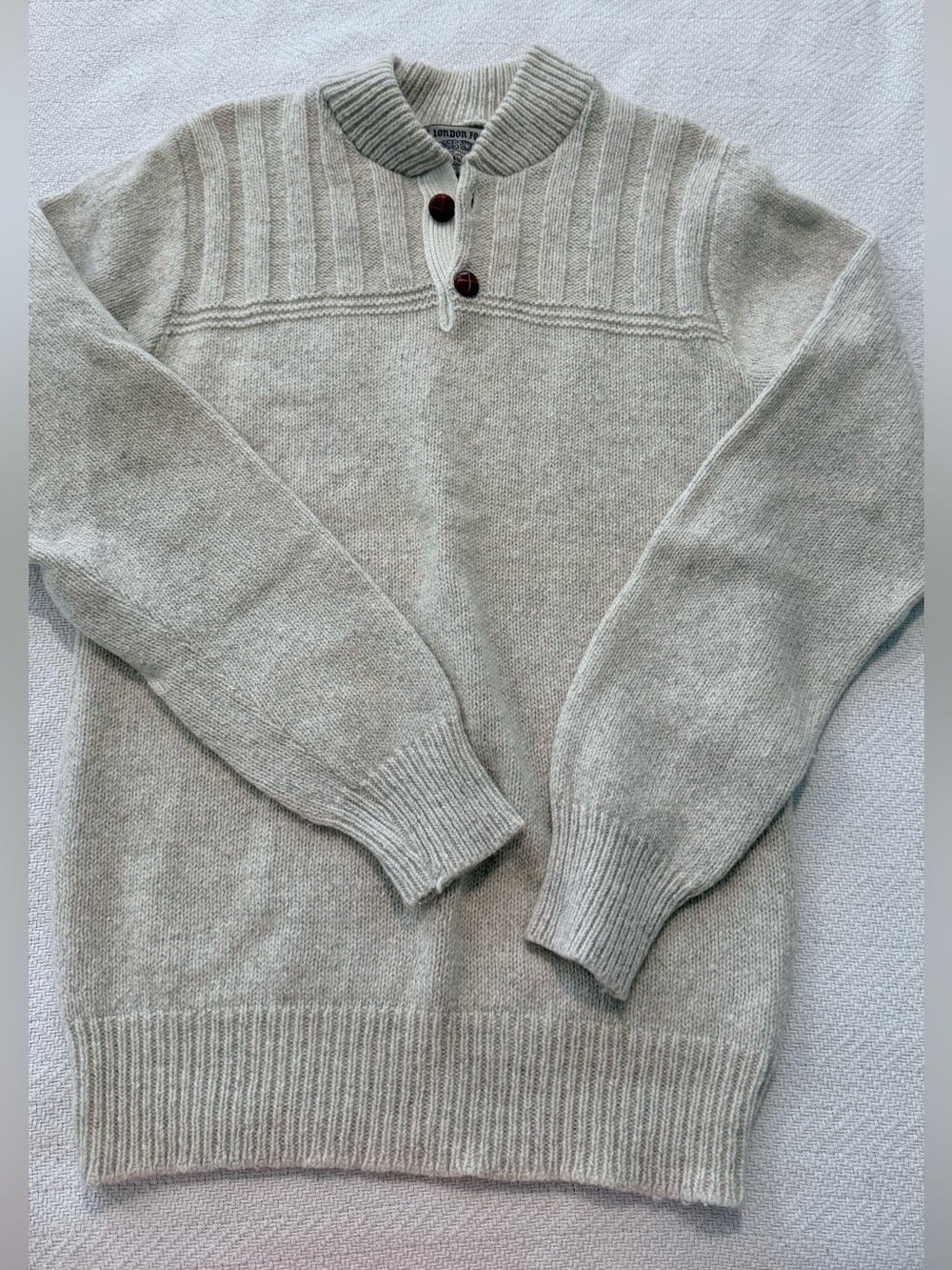 Vintage London Fog Wool Crewneck Sweater with Button Placket in Oatmeal